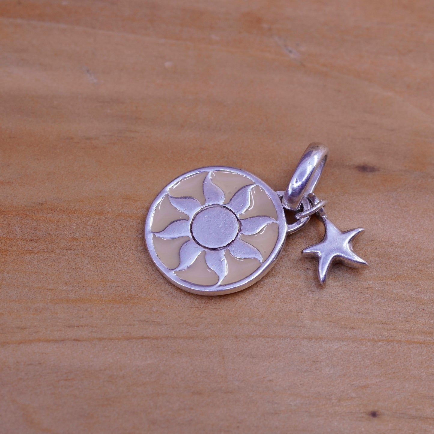 vtg Sterling silver handmade flower pendant, 925 Tag charm enamel flower star