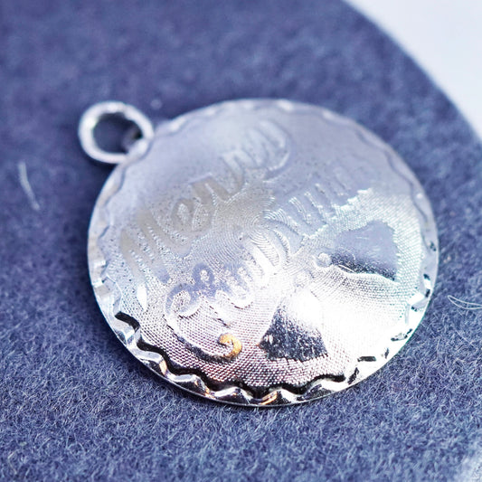 Vintage sterling 925 silver handmade merry Christmas tag pendant