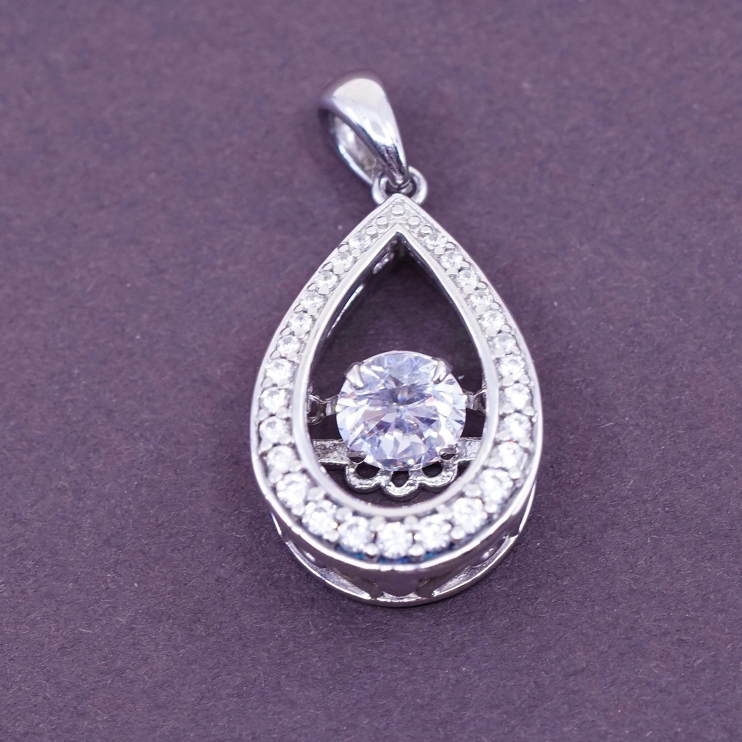 Vintage Sterling 925 silver handmade pendant with teardrop Swarovski crystal