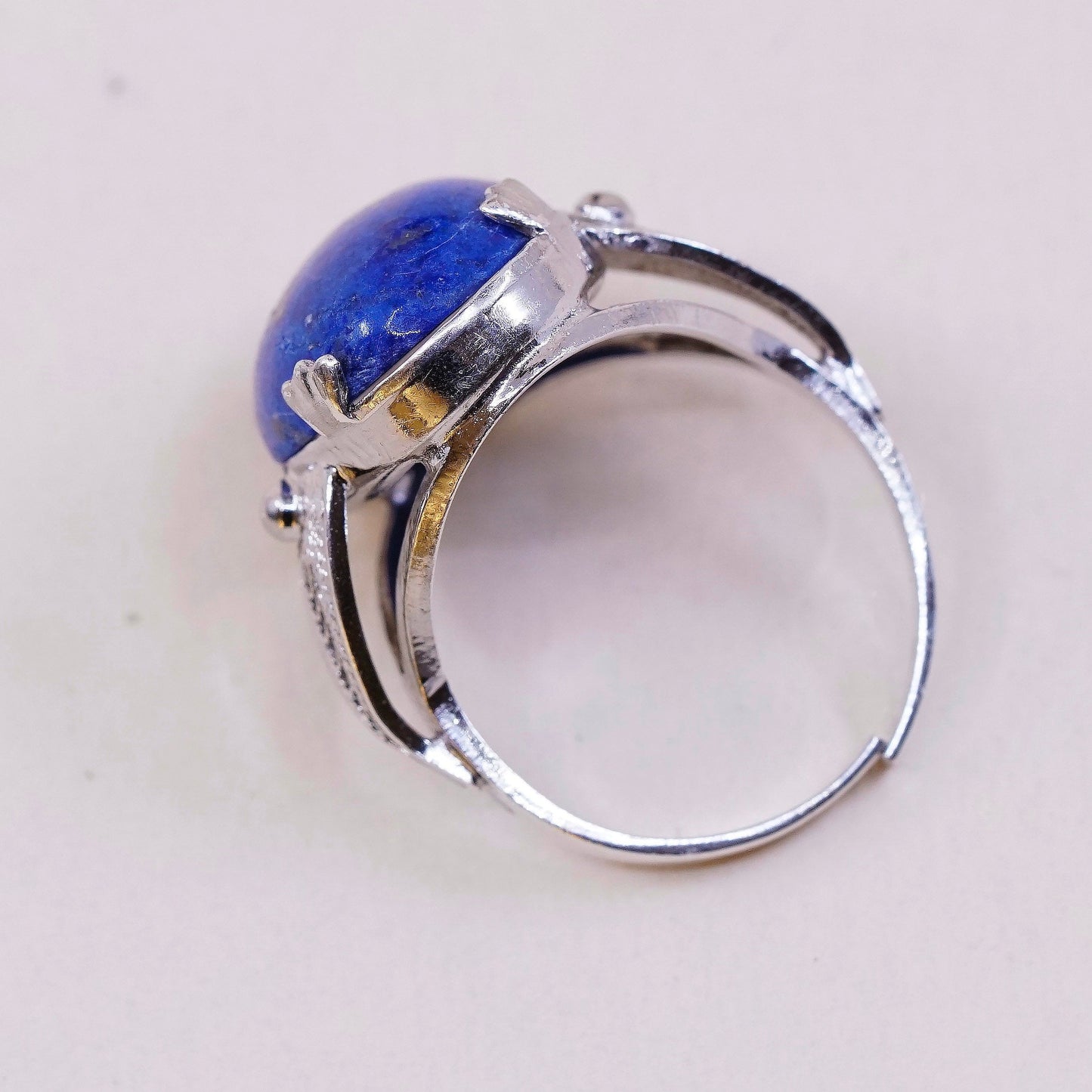 sz 6, vtg sterling silver handmade ring 925 statement ring w/ oval Lapis lazuli