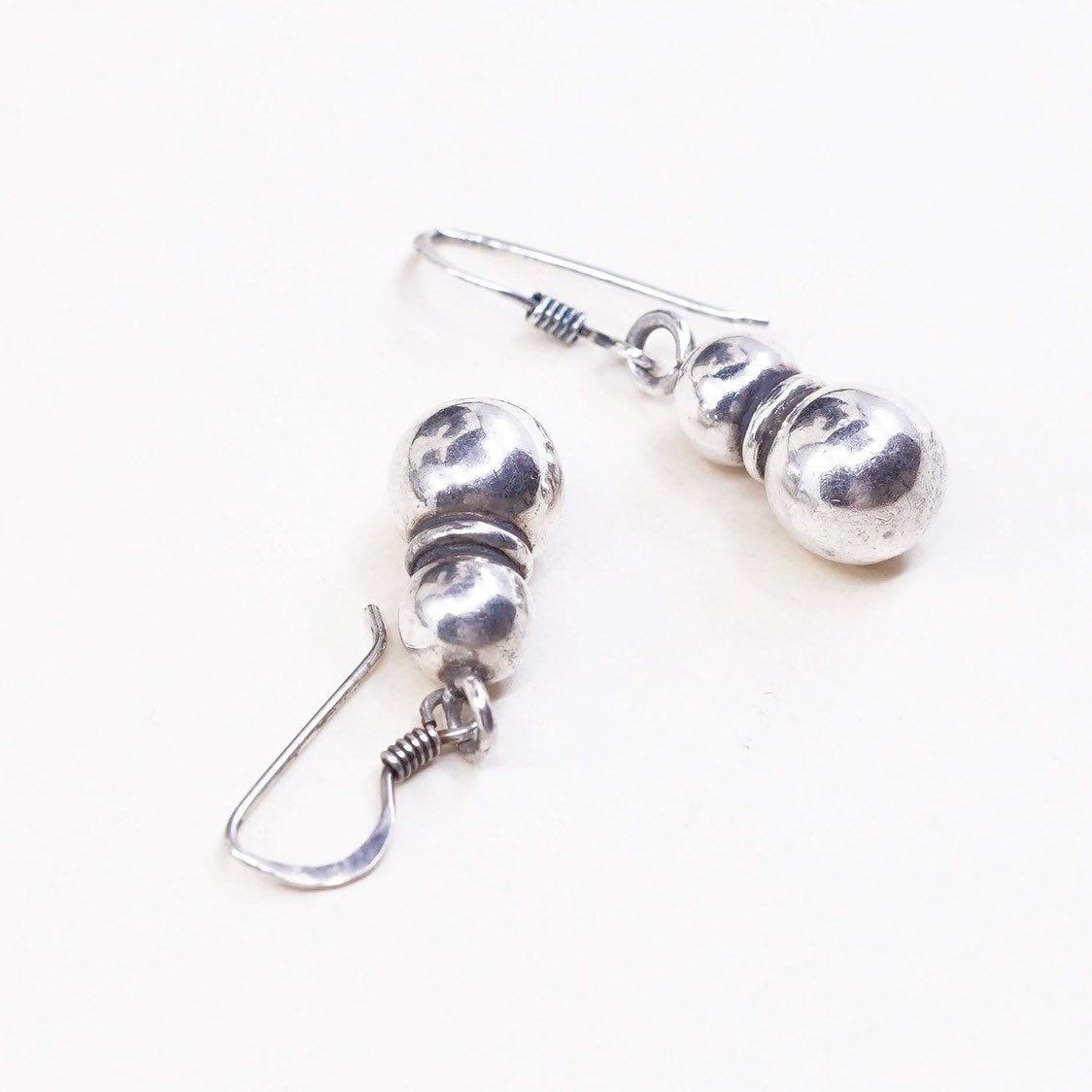 VTG sterling silver handmade earrings, 925 beads dangles, stamped 925