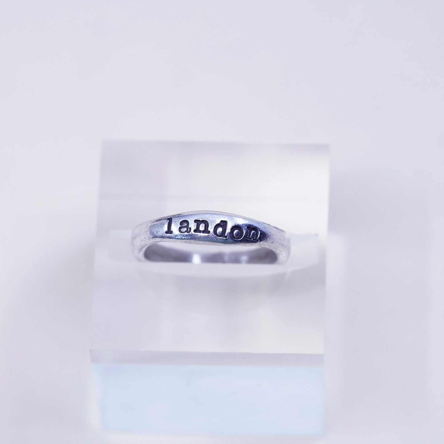 Size 6.5, Vintage sterling silver ring, 925 stackable band, engraved “Landon”