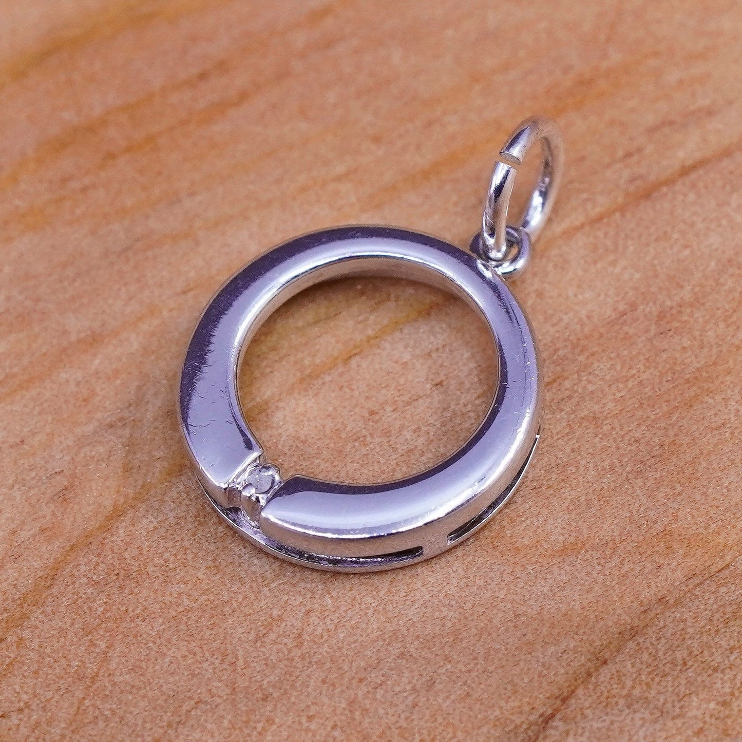 Vintage Sterling silver handmade pendant, 925 circle charm with diamond