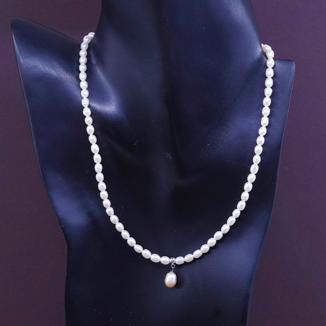 17", Sterling silver handmade necklace, 925 clasp w/ 4mm freshwater pearl