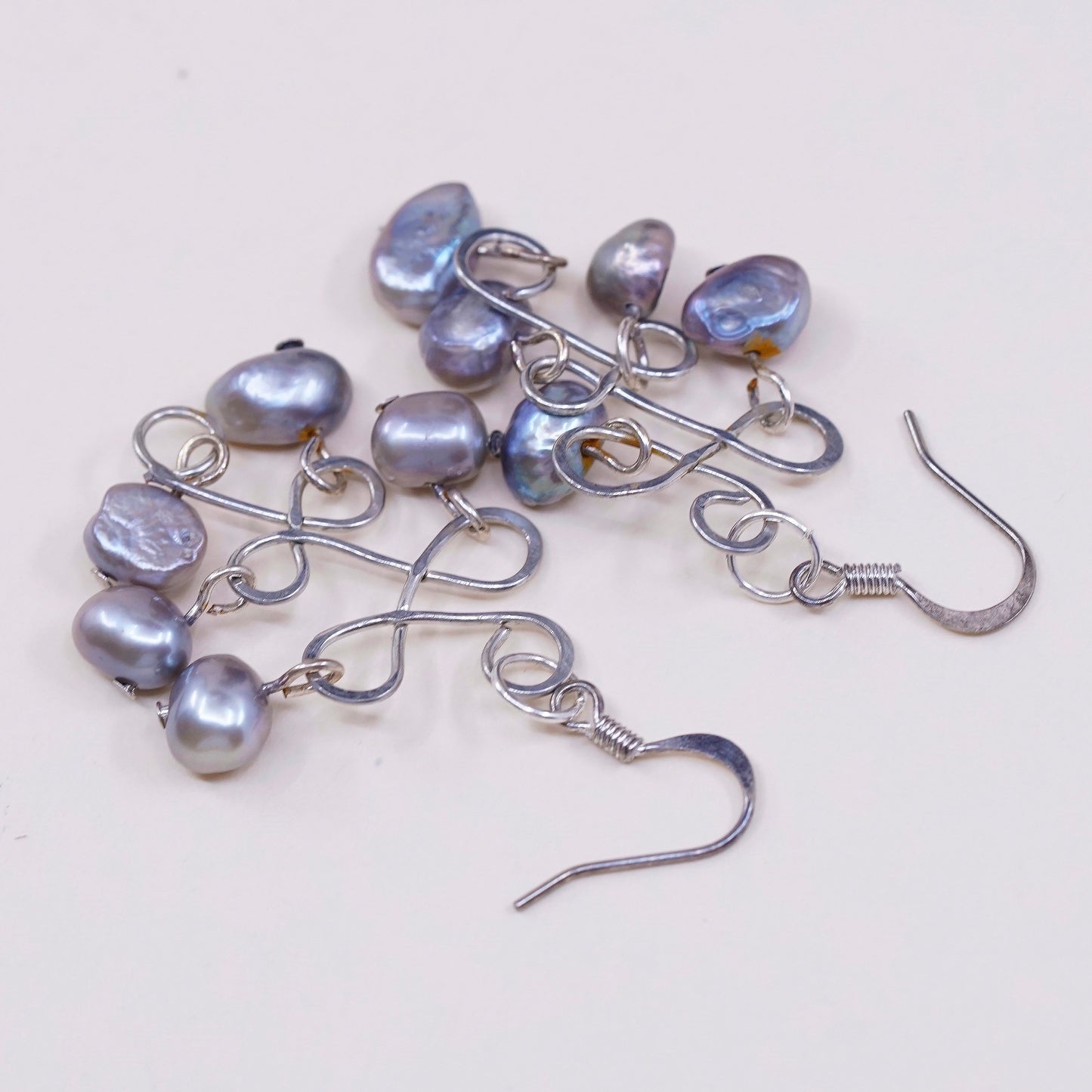 vtg Sterling silver handmade earrings, 925 w/ cluster gray pearl, Silver tested
