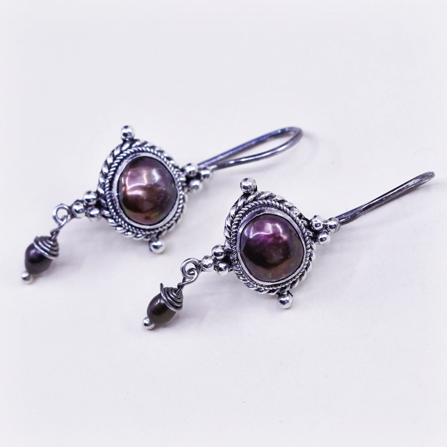 Vintage Sterling 925 silver handmade earrings with copper pearl drop