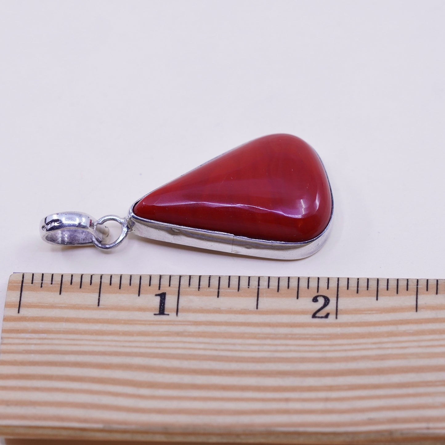 Vintage sterling 925 silver handmade pendant with red jasper