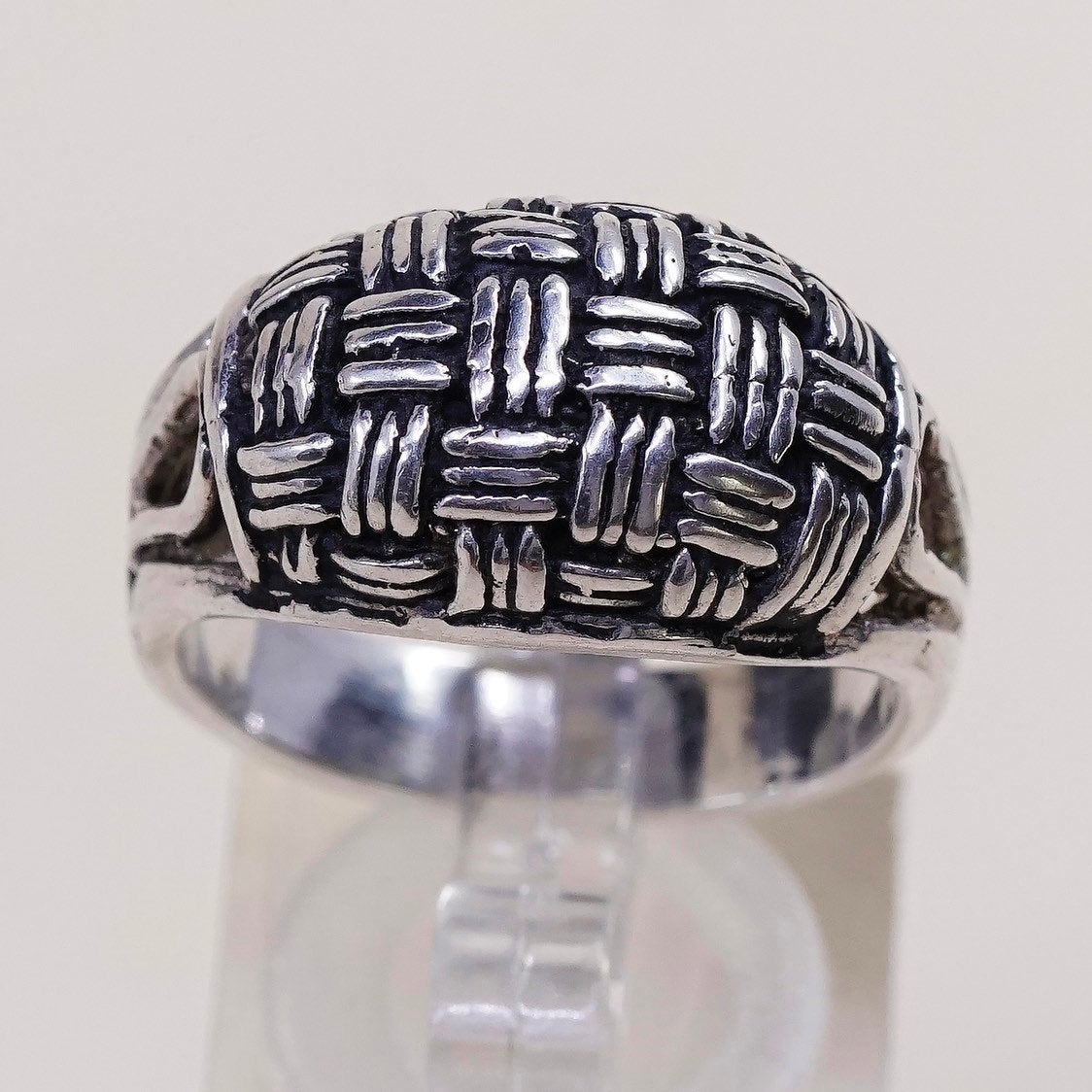 sz 9.25, vtg sterling silver handmade ring, Mexico 925 woven braided band