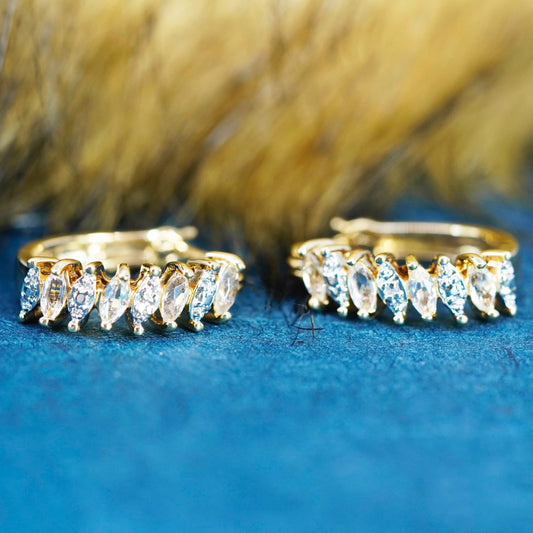 0.75”, Vermeil gold Sterling silver earrings, 925 hooks, huggie citrine diamond