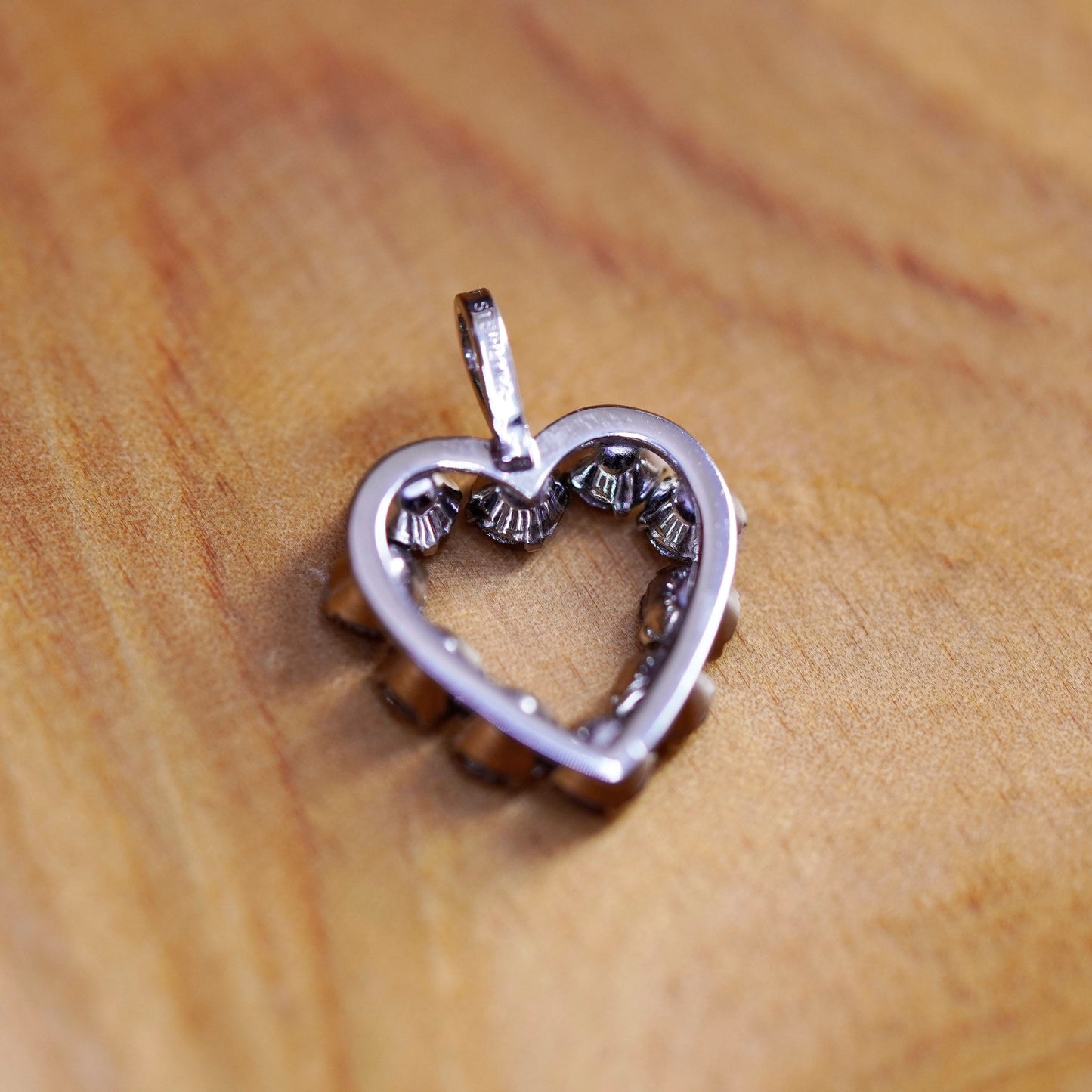 Vintage Sterling 925 silver handmade heart pendant with cz