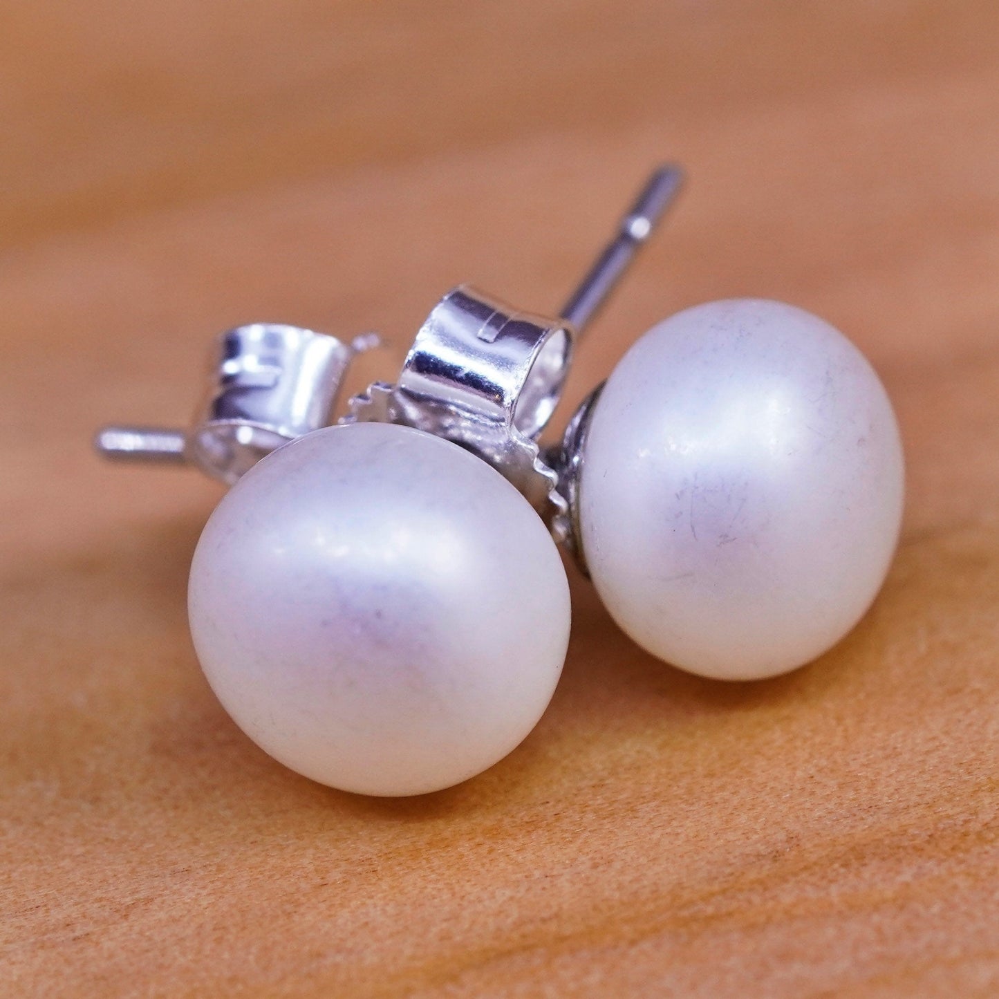 Vintage Sterling silver handmade earrings, 925 silver studs with pearl