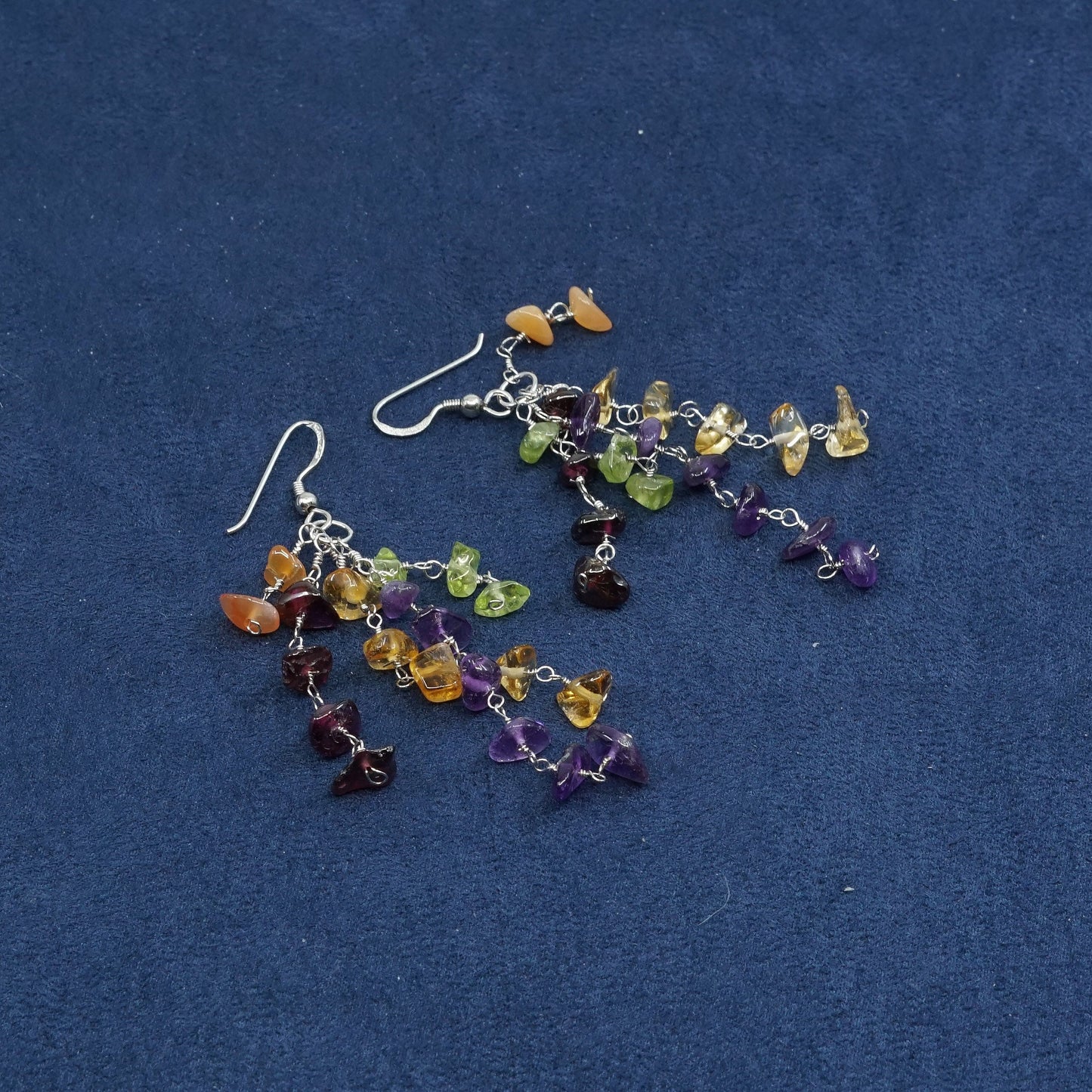 vtg Sterling silver handmade cluster earrings, 925 w/ amethyst peridot Citrine