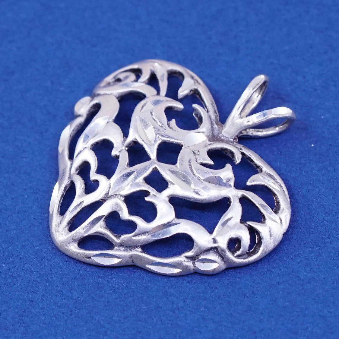 vtg Avon Sterling silver handmade pendant, 925 filigree heart with two birds