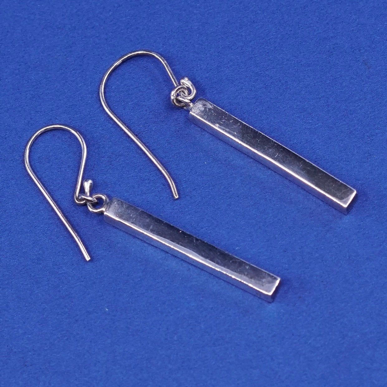 vtg Sterling silver Handmade earrings, 925 long tube shaped Dangles