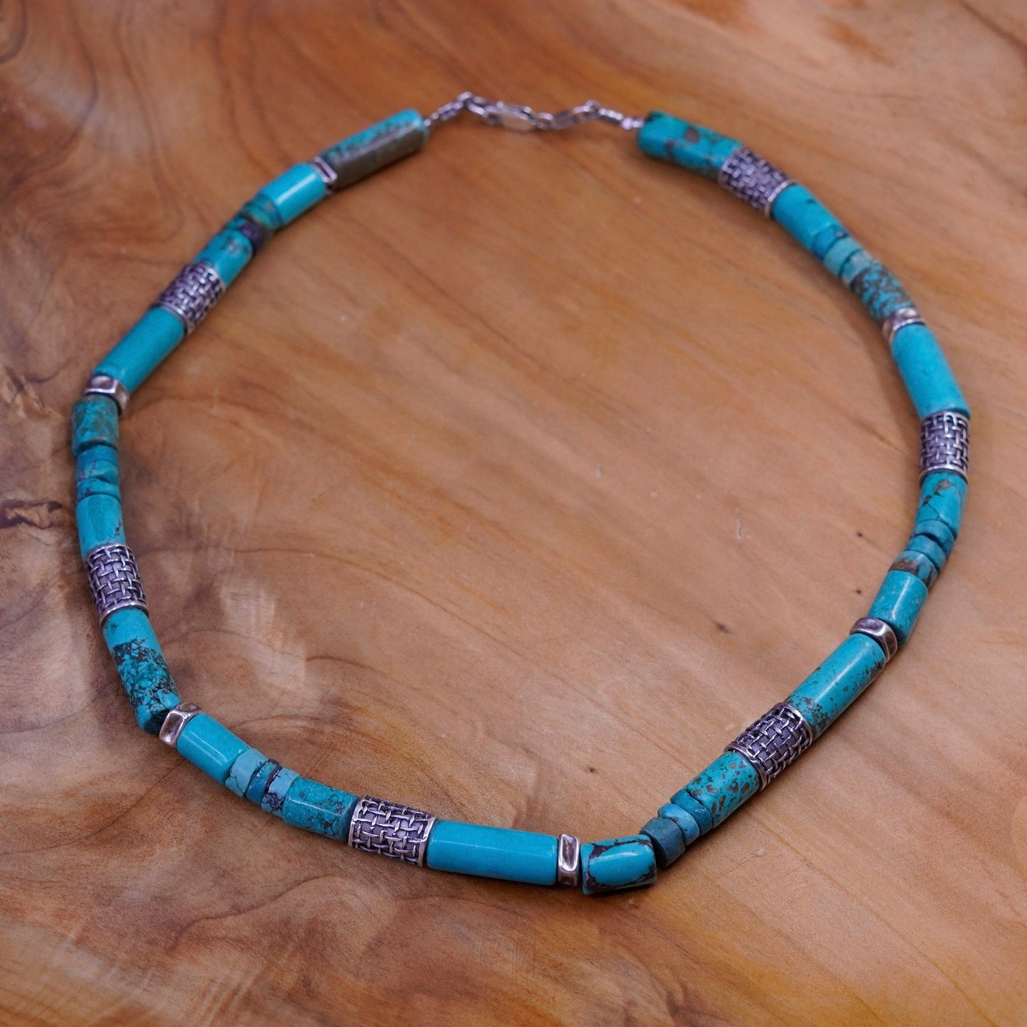 16”. Vintage Native American heishi handmade necklace with turquoise tube beads