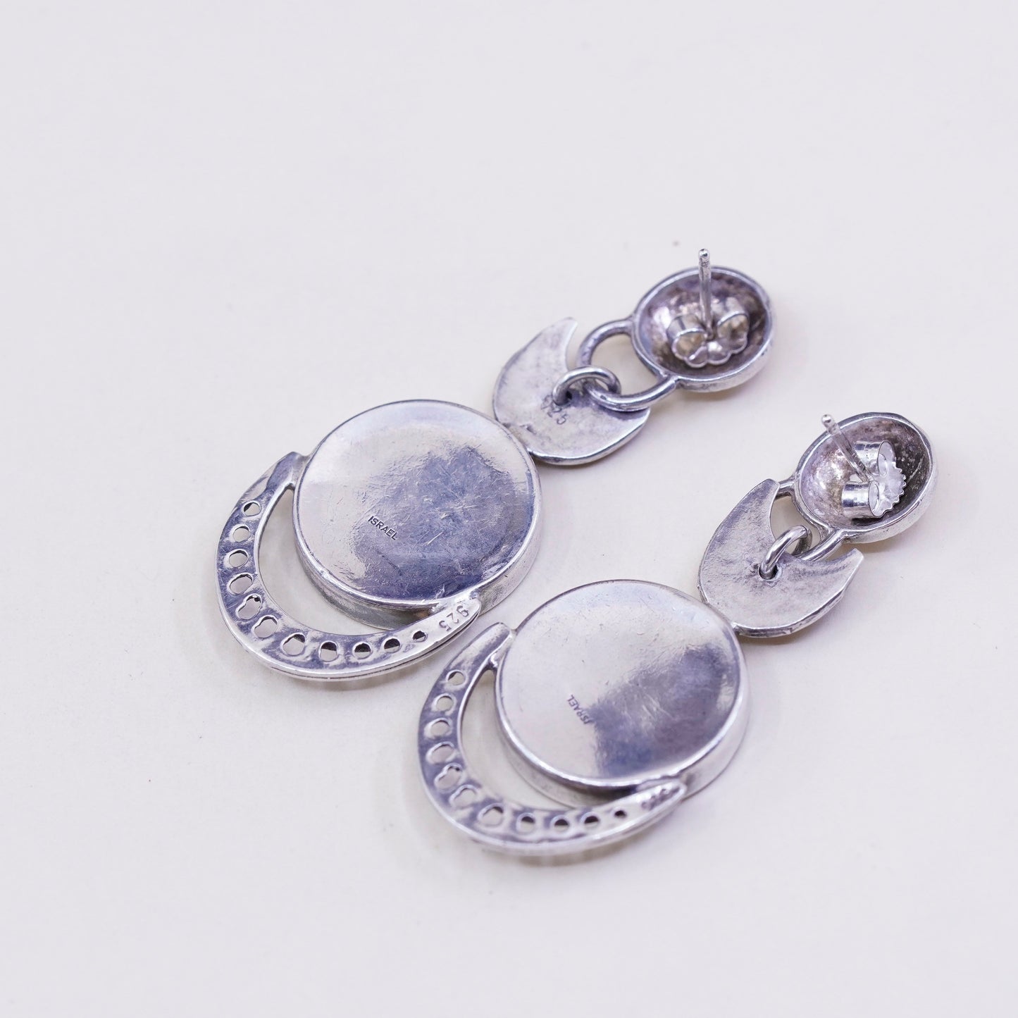 Vintage Israel Sterling 925 silver handmade earrings with obsidian