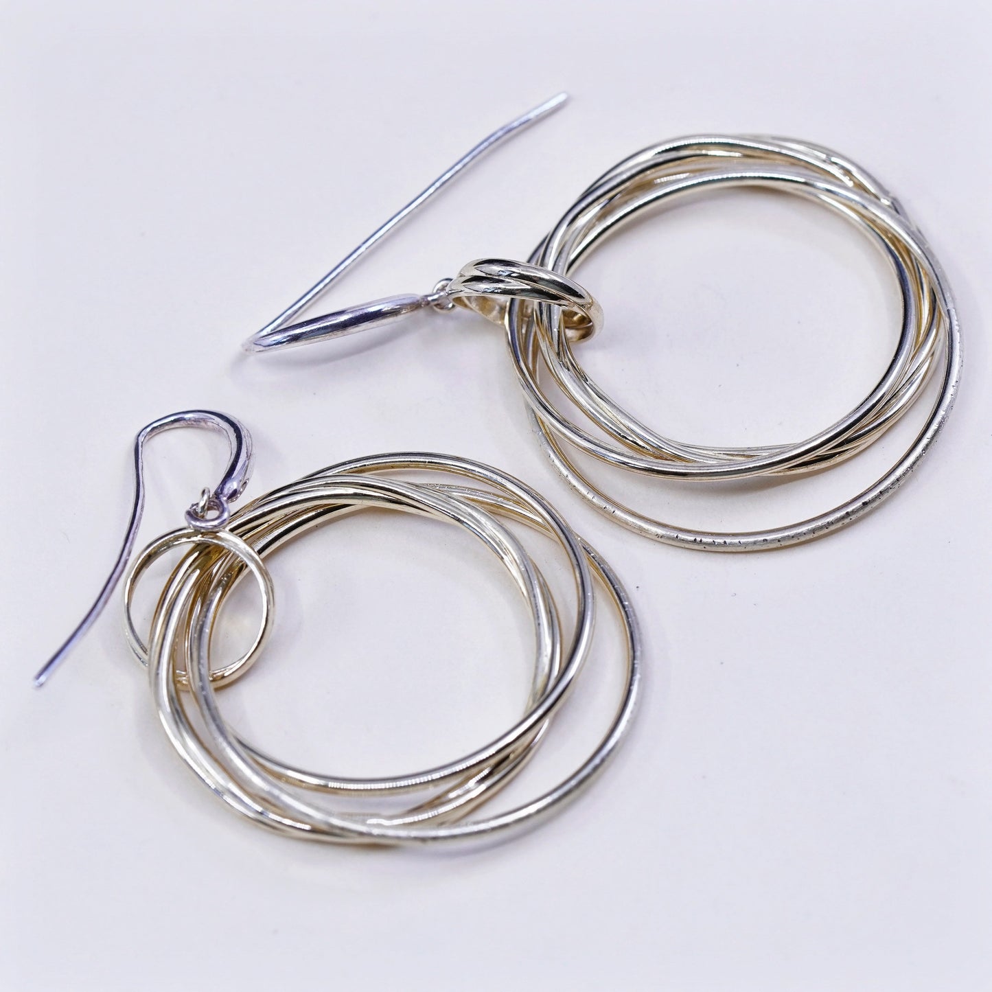 Vintage two tone sterling 925 silver drop earrings with entwined circle