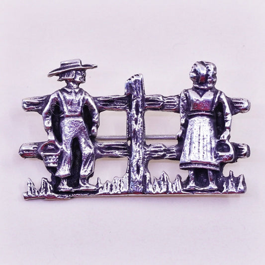 Vintage Sterling silver handmade brooch, 925 farmer pin