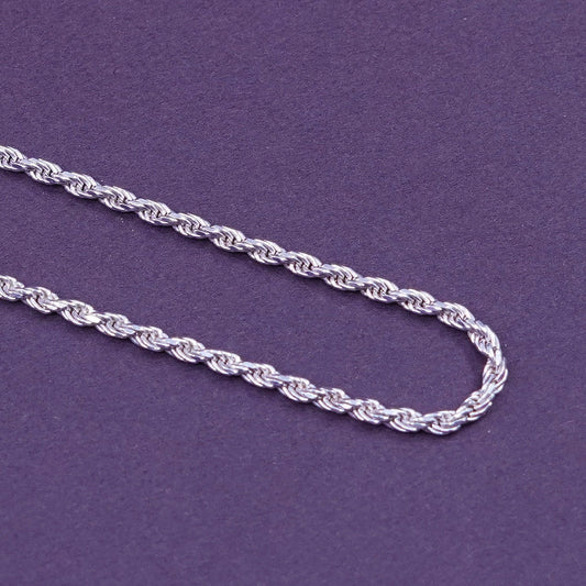 30”, 2mm, vintage Sterling silver necklace, Italy 925 rope chain