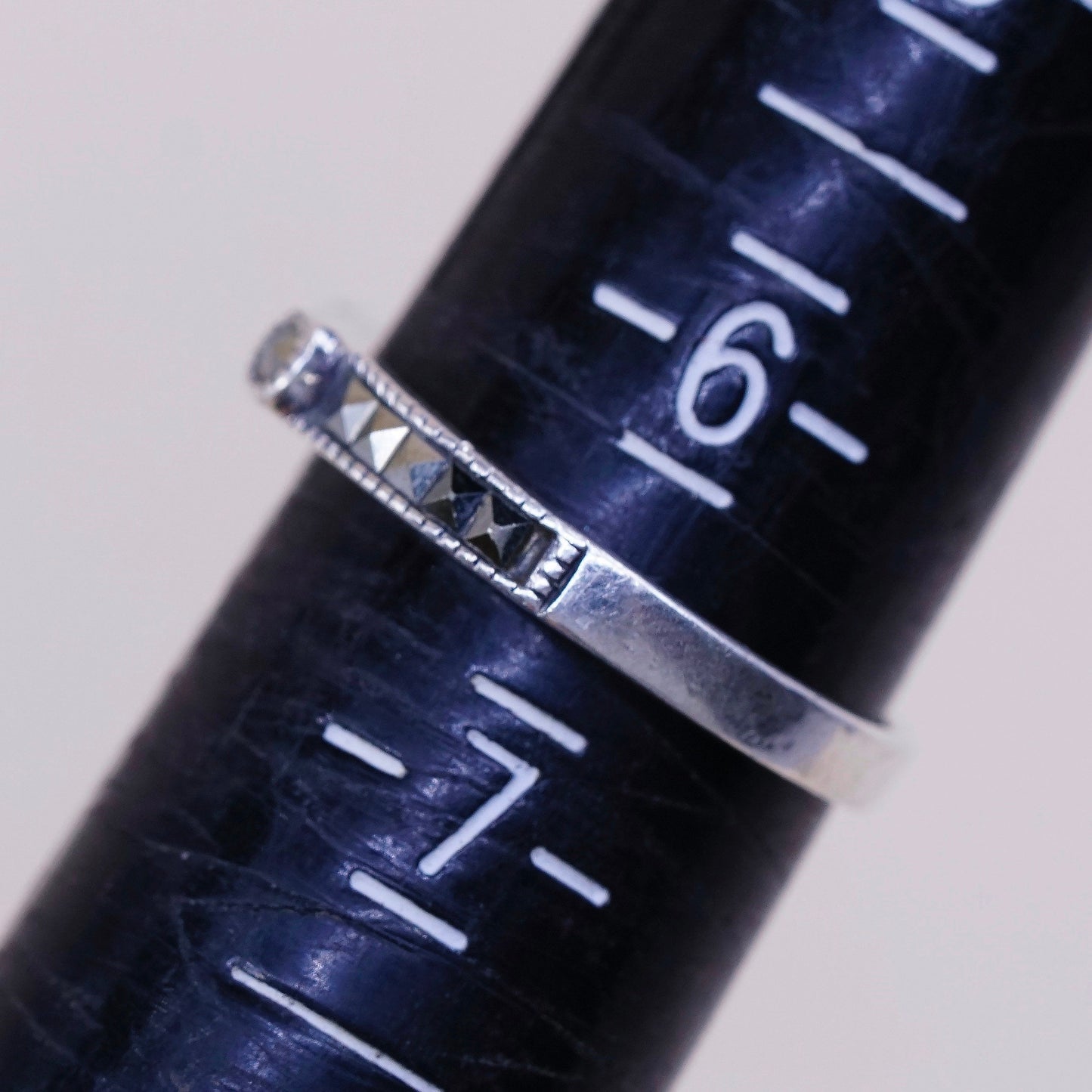 sz 6.5, VTG Judith jack Sterling silver handmade ring, 925 w/ marcasite