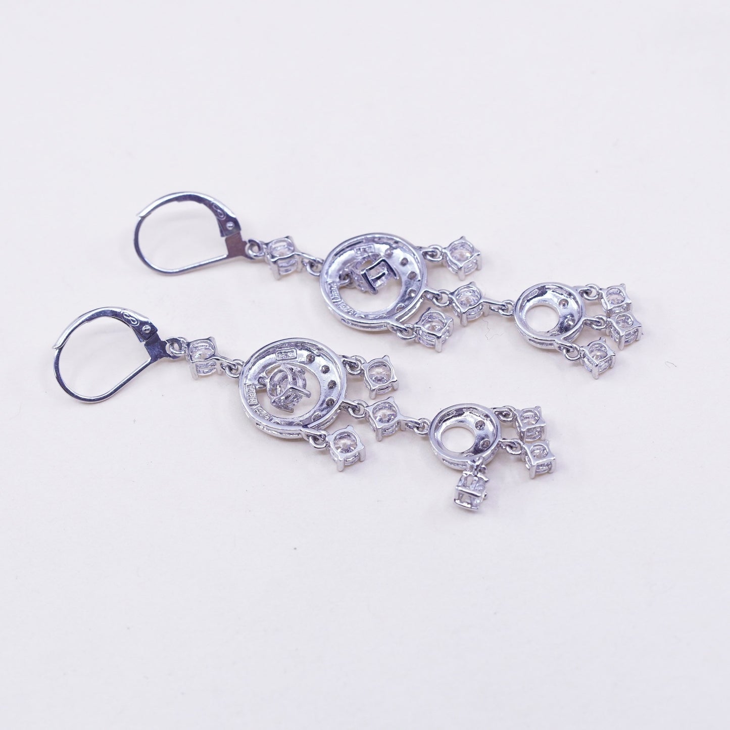 Vintage Meda Sterling 925 silver handmade earrings, circle Cz dangles