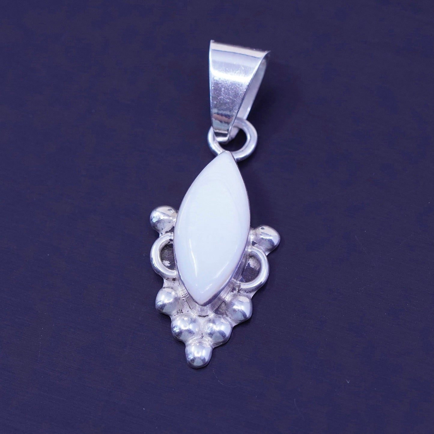 antique Mexico sterling 925 silver pendant with Marquise moonstone and beads