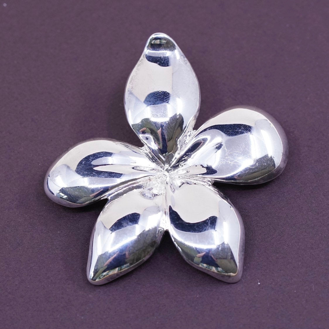 vtg Sterling silver handmade flower pendant, high polished 925 charm