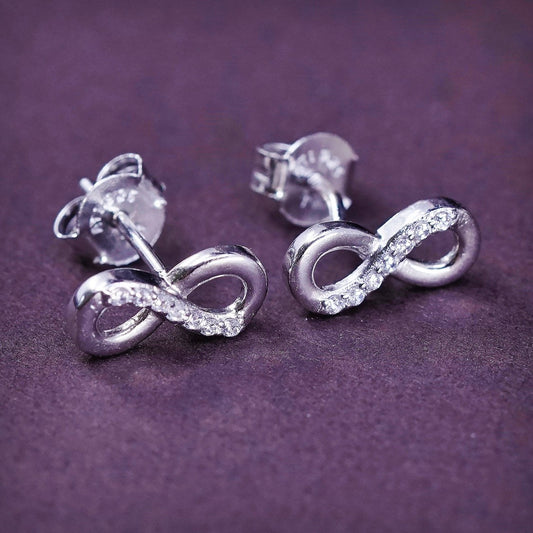 vtg Sterling silver clear infinity loop crystal studs, Swarovski earrings