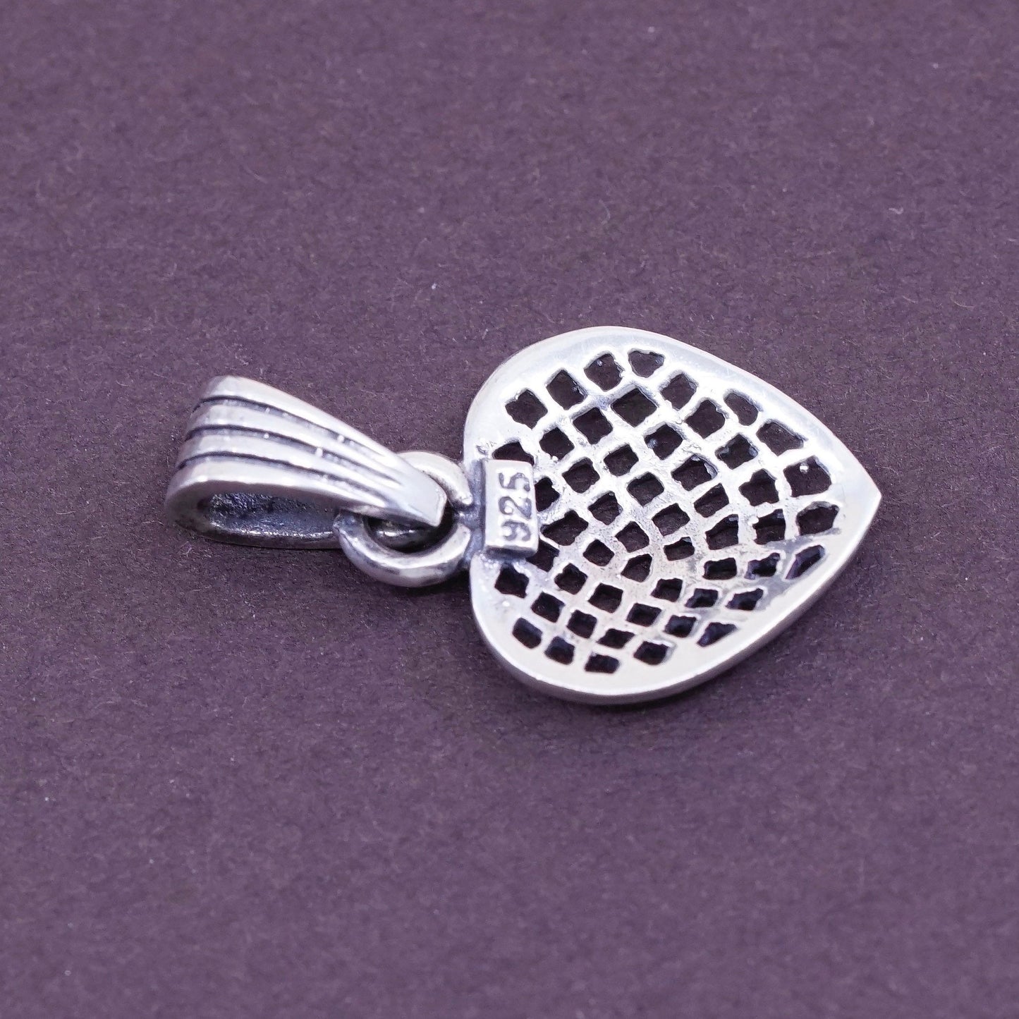 vtg Sterling silver handmade pendant, 925 silver filigree puffy heart pendant