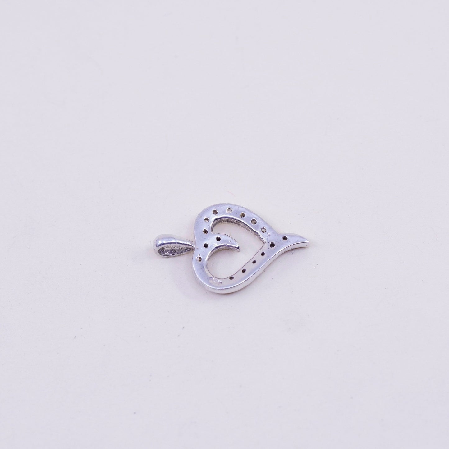 Vintage sterling silver heart charm, 925 pendant with Cz