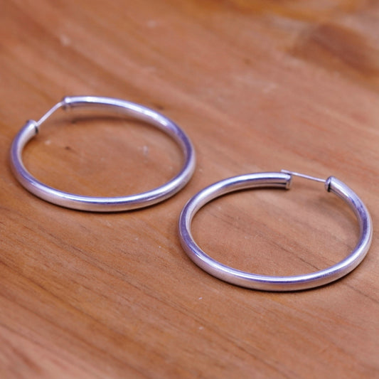1.5”, vintage Sterling silver handmade earrings, 925 bold hoops
