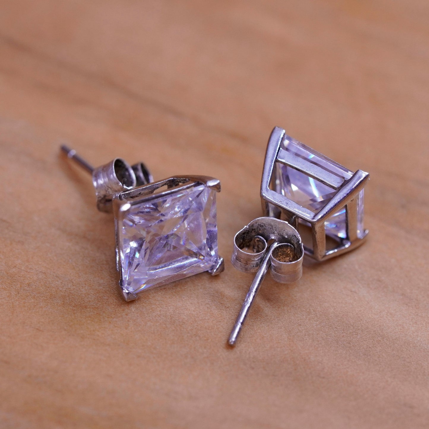 vintage Sterling silver studs, square Swarovski earrings
