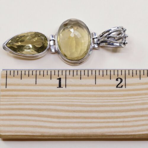 Vtg Handmade Sterling Silver .925 Bali Marquis Filigree Style Pendant W/ Citrine