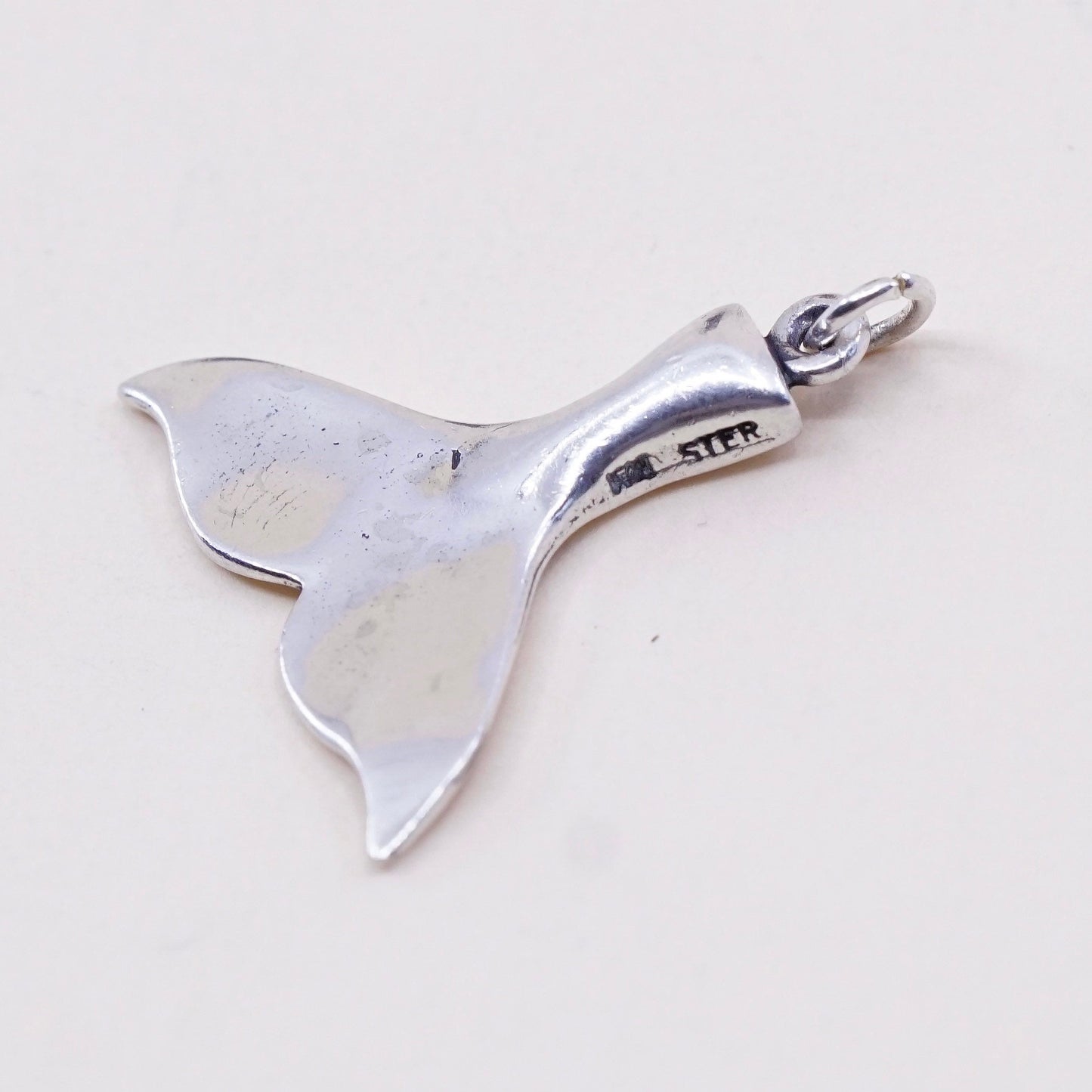 Vintage Sterling silver handmade pendant, solid 925 silver whale