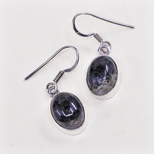 Vtg Sterling Silver Handmade Earrings, 925 Dangles W/ Oval Quartz, Stamped 925