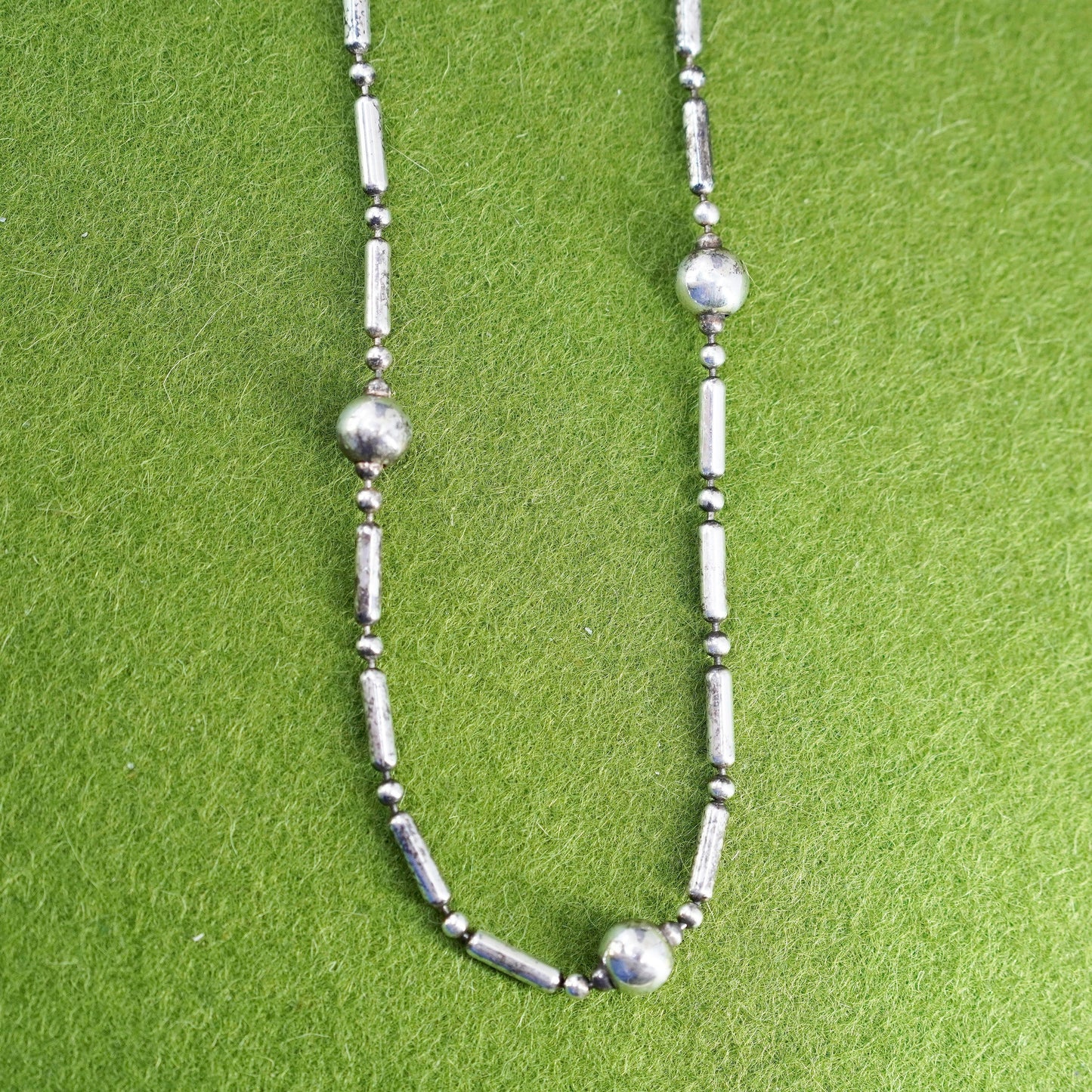 18”, 3mm, Vintage sterling silver necklace, 925 bar chain w/ 7mm beads