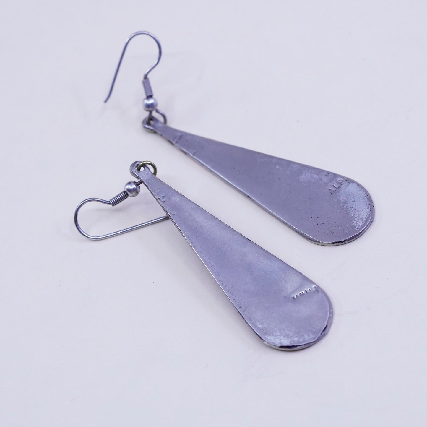 Mexico alpaca silver handmade earrings, teardrop with abalone flower and resin