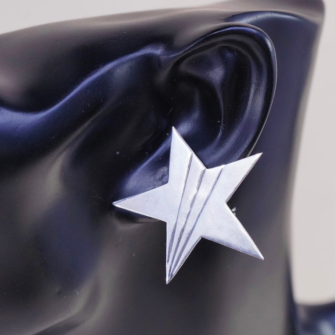 VTG RM sterling silver handmade earrings, 925 clip on earrings star
