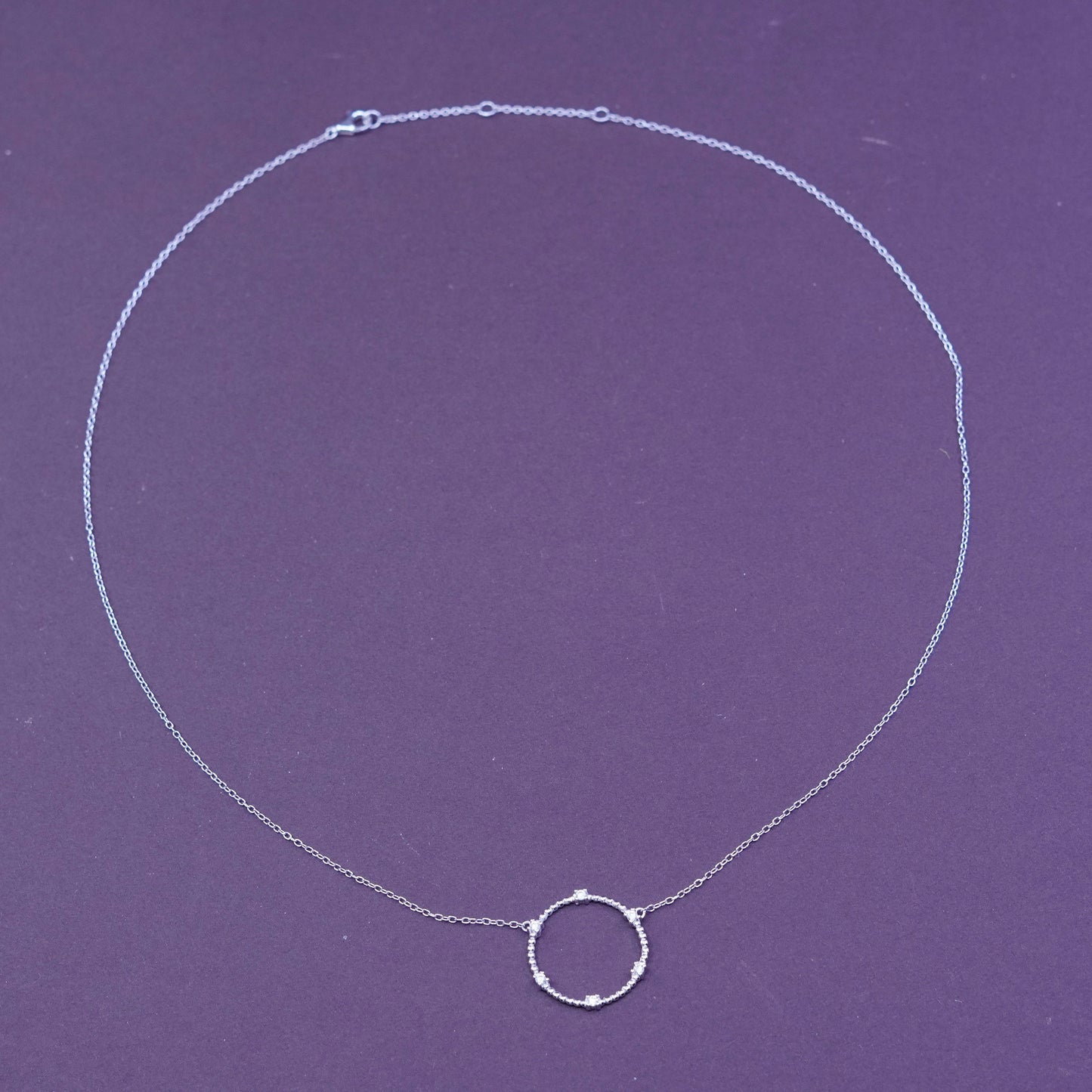 18+2”, Sterling silver necklace, 925 circle chain with circle pendant and Cz