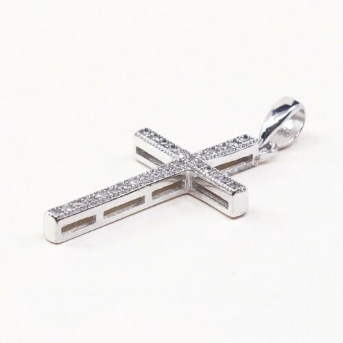 Vintage Sterling Silver Handmade Pendant, 925 silver cross w/ Cz