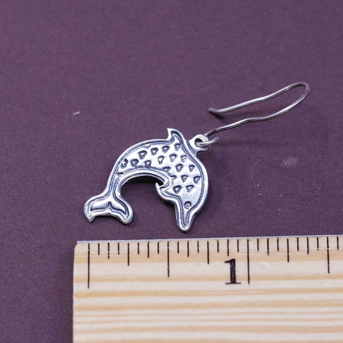 VTG Sterling silver handmade earrings, 925 dolphin dangle, mexico 925 EFS