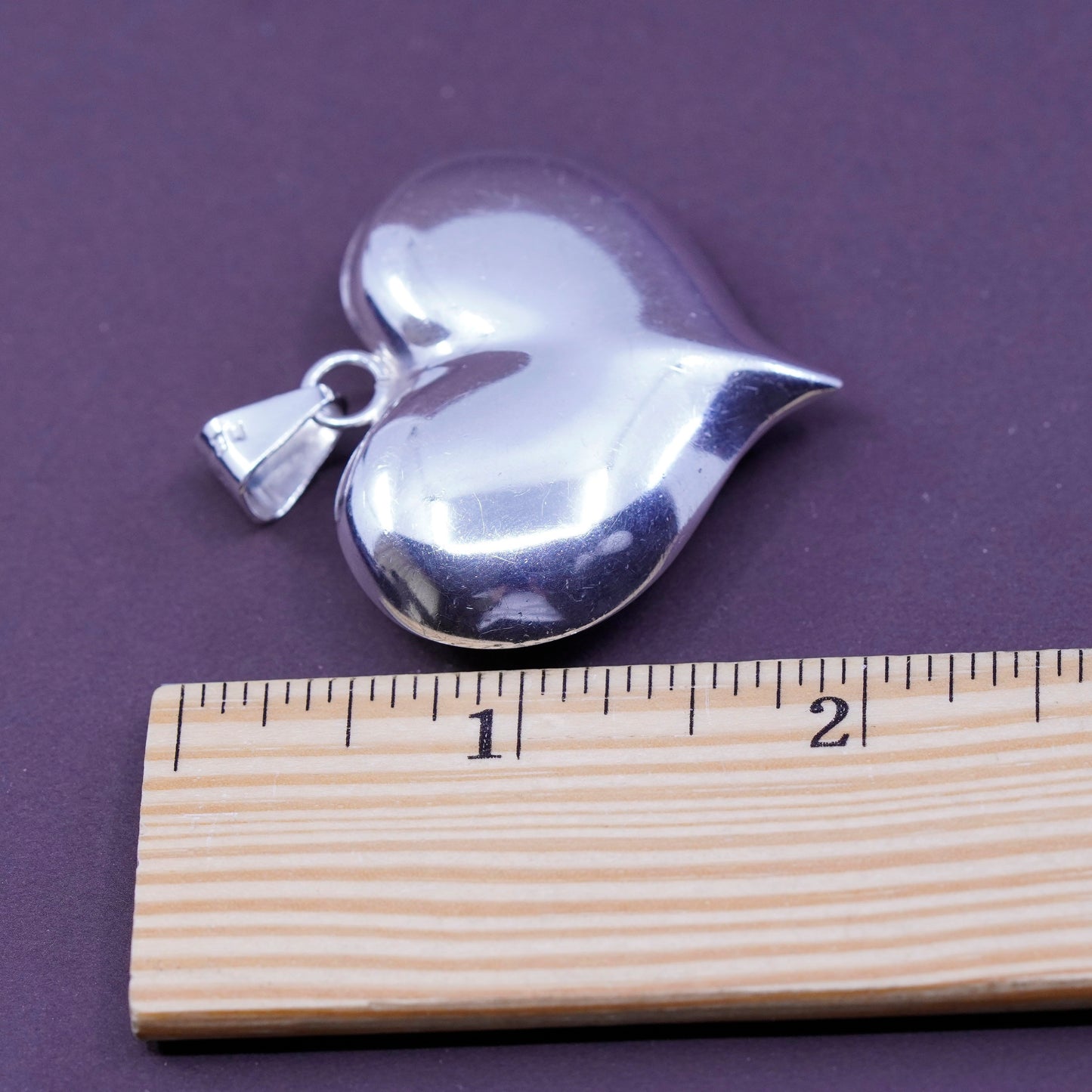Vintage Sterling silver handmade pendant, puffy 925 big heart