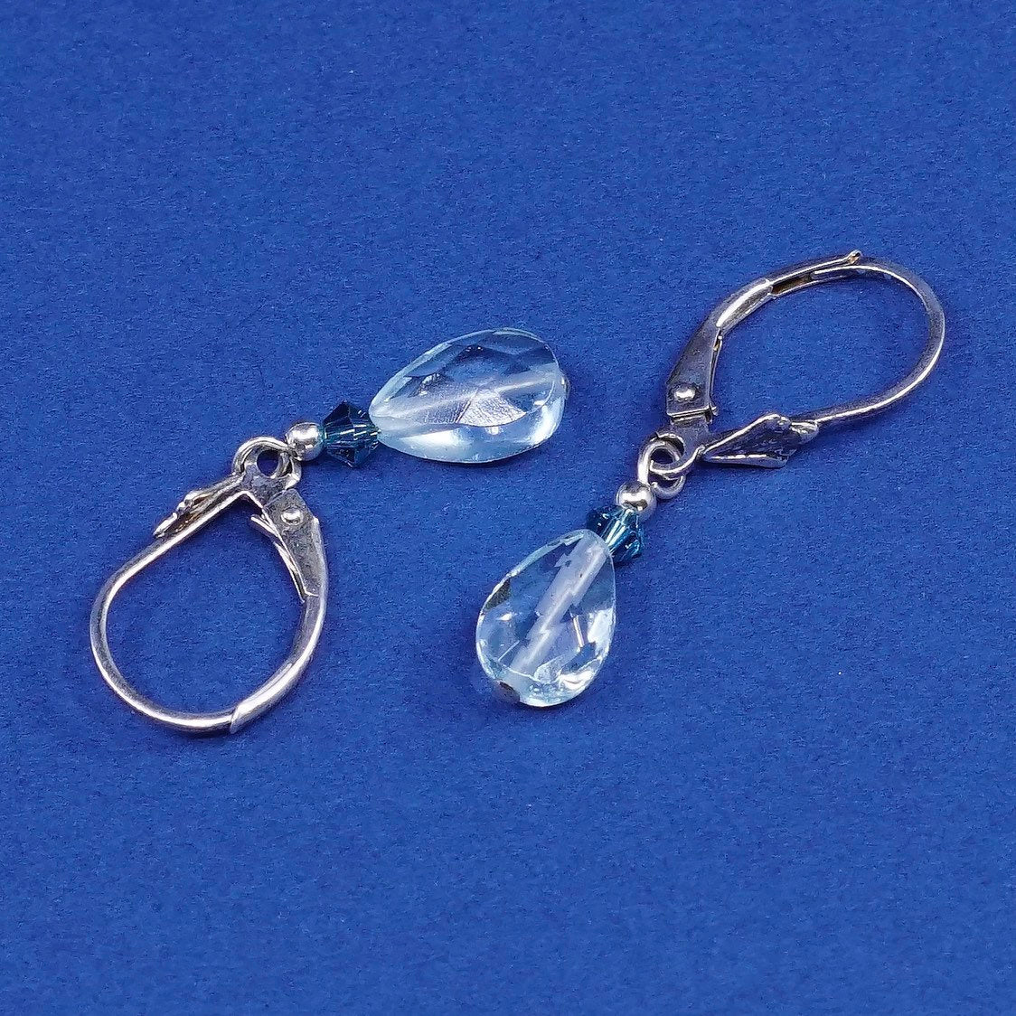 vtg sterling silver handmade earrings, 925 w/ blue topaz Dangles