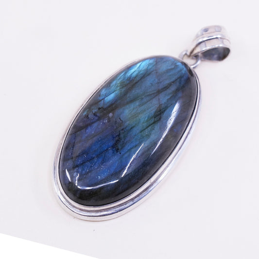 vtg Sterling silver handmade slide pendant, Mexican 925 w/ huge labradorite