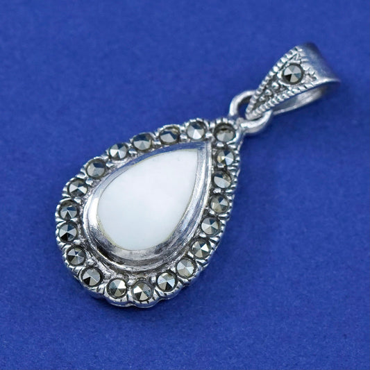 Vintage sterling 925 silver handmade pendant with moonstone and marcasite