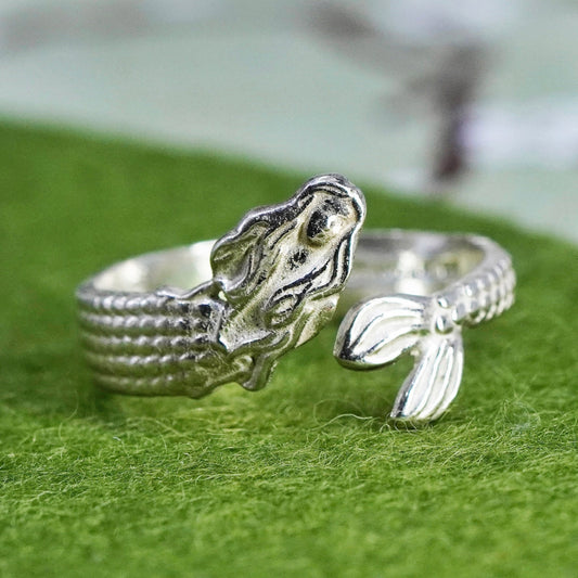 Size adjustable, vintage Sterling silver handmade ring, 925 mermaid band
