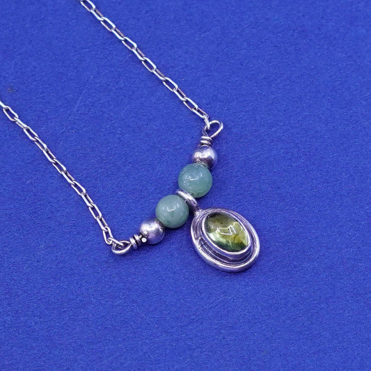 16”, 1mm, vintage Sterling 925 silver necklace, elongated chain peridot pendant