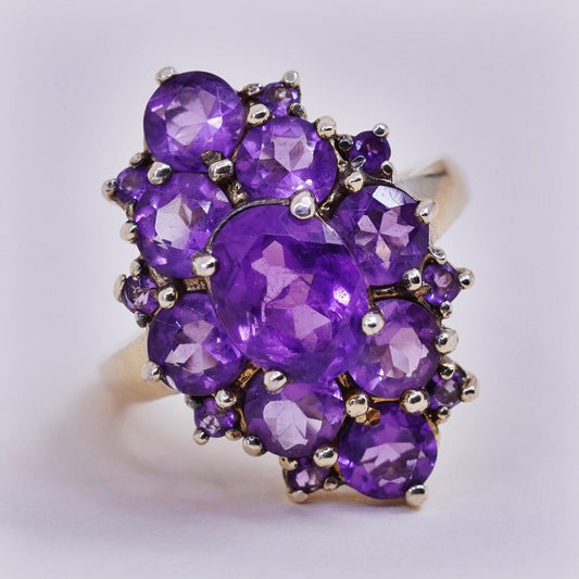 Size 7.25, vtg vermeil gold filled Sterling 925 silver cocktail ring amethyst