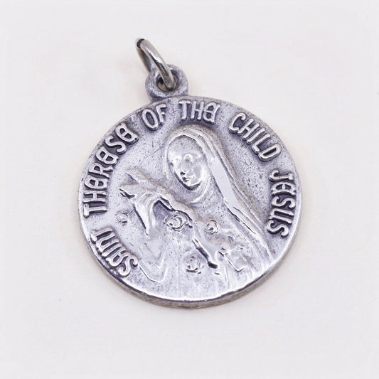 vintage sterling 925 silver pendant charm “Saint Theresa of the child Jesus”