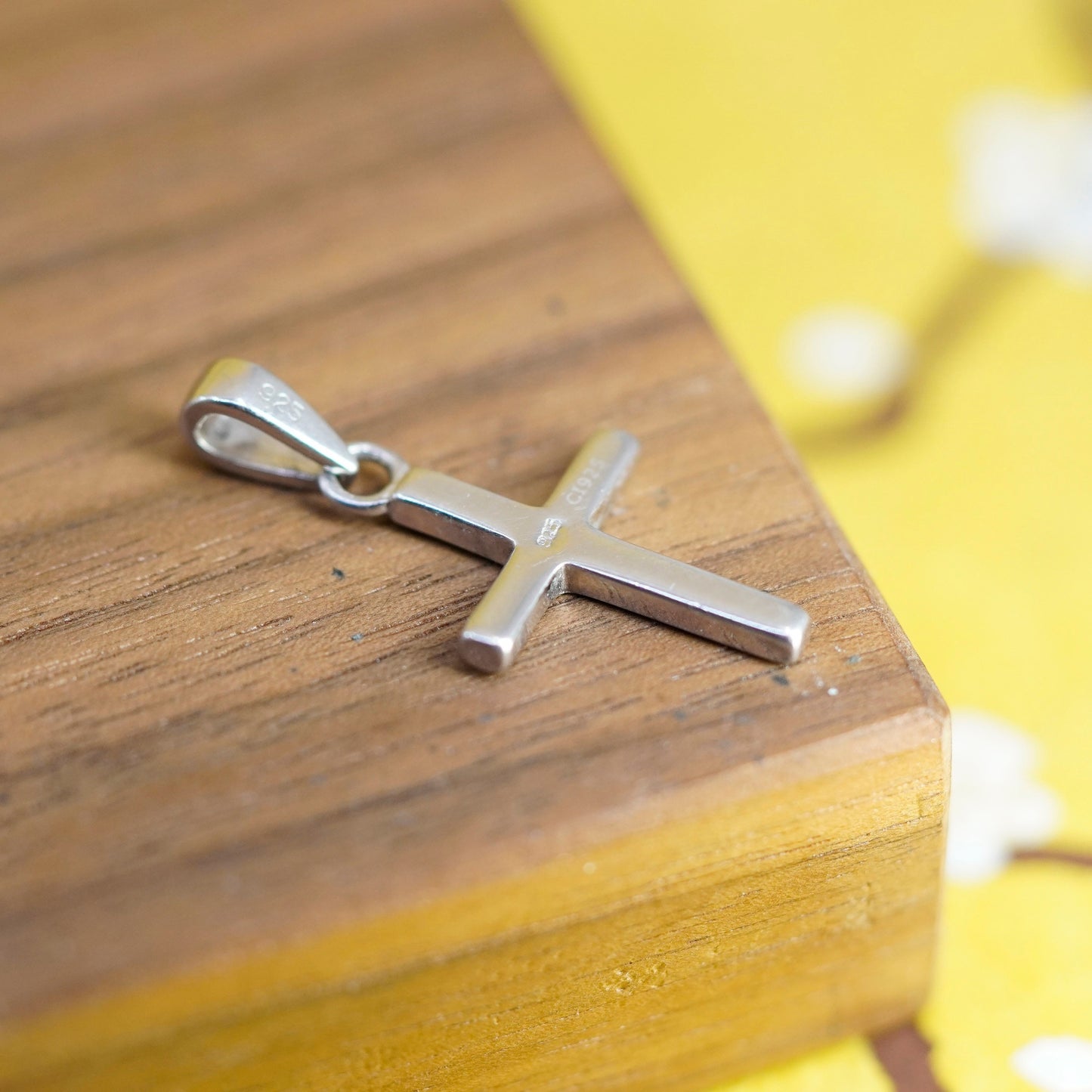 Vintage Sterling silver 925 handmade cross pendant with fire opal inlay